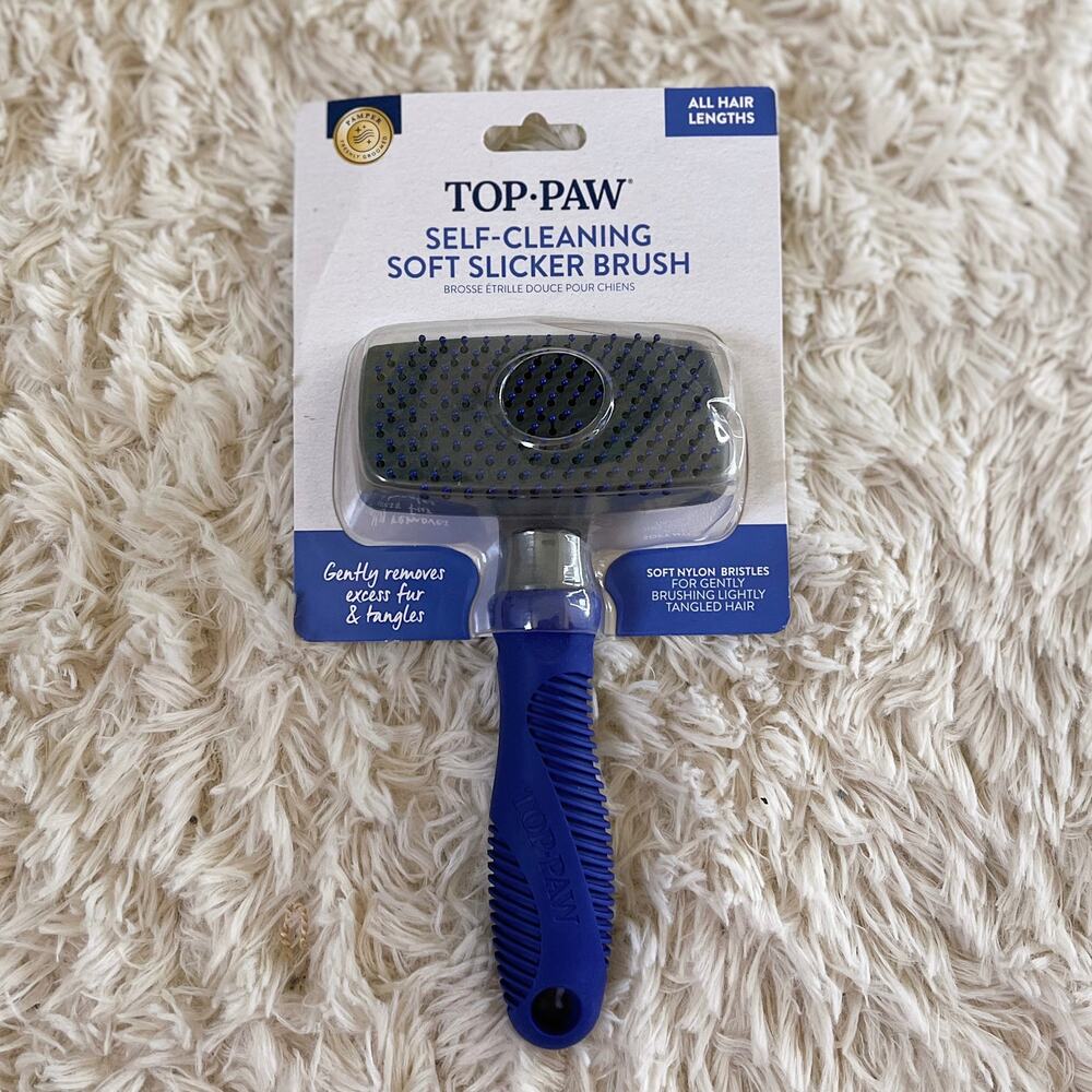 Top Paw Self Cleaning Soft Slicker Brush Dog Grooming All Hair Lengths NEW